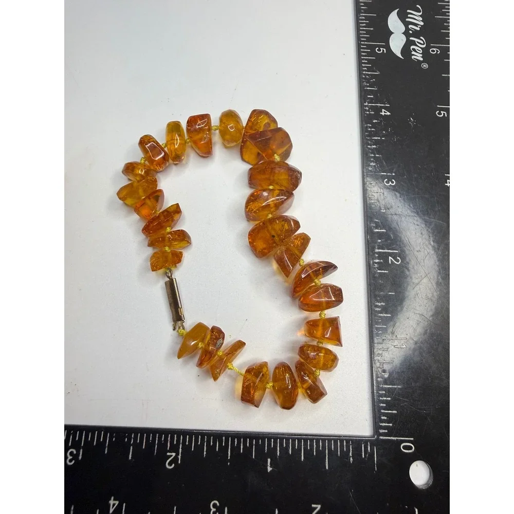 Amber Chip Bracelet Honey Cognac Knotted Stone 7.5 Inch Barrel Clasp
